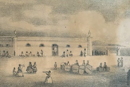 Ilustração antiga do antigo Mercado Público de Florianópolis